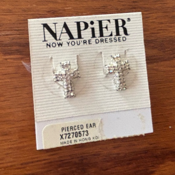 Napier Silver Crystal Cross Stud Earrings - Picture 2 of 4